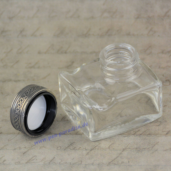 Tintenglas 45ml mit Ablage und Zinndeckel